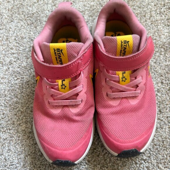 Nike Starrunner Just Do It Grade School Girl Size 12C Pink Velcro Running Shoes - Picture 3 of 10